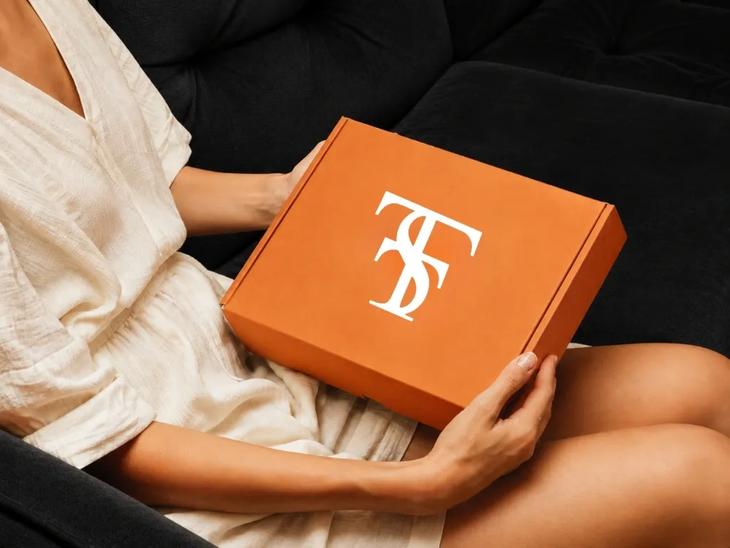 Hands holding a shipping box with the Total Sports Therapy logo